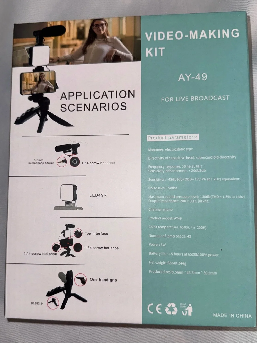 Video-Making Kit AY-49, has Audio, Light, Microphone & Tripod, New